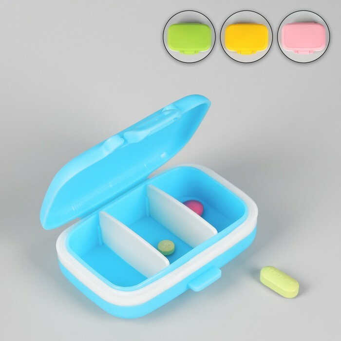 Pillbox, 3 sektioner, 8 x 6 x 3 cm, MIX farve