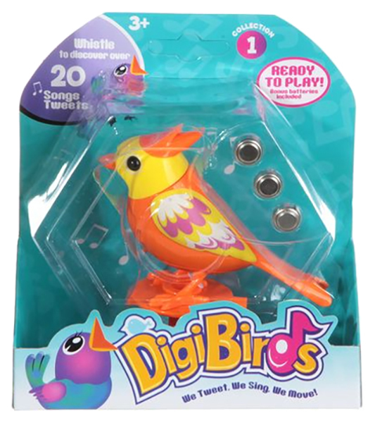 Interaktivt legetøj Gratwest Syngende fugl, orange med et gult hoved DigiBirds B71435
