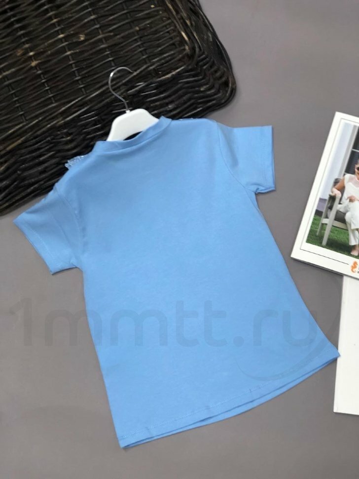 T-shirt z kokardą niebieski Monili (49462)