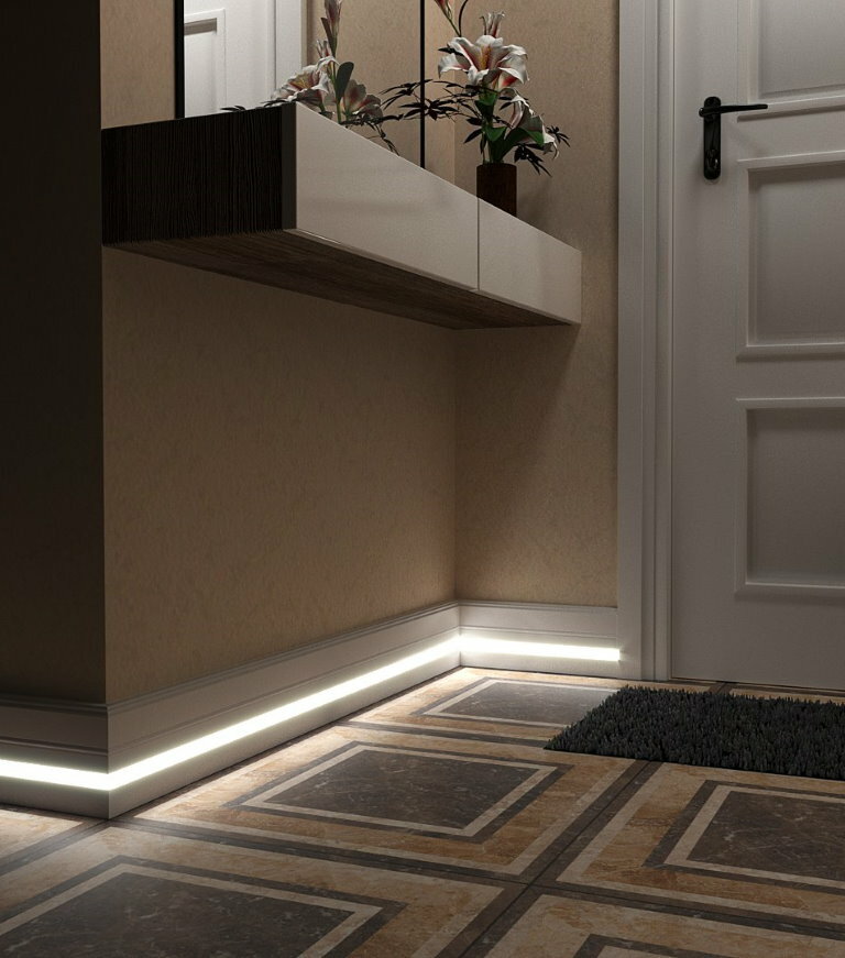 Belysning av gulvet i gangen med LED -stripe