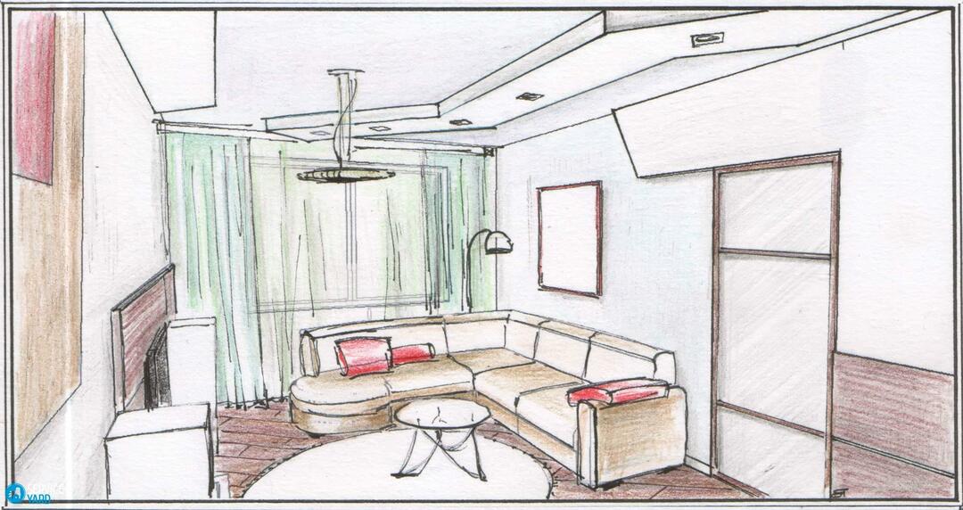Tegning værelse med blyant møbler