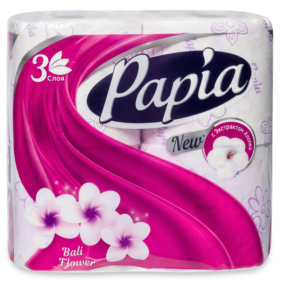 Papia tualetes papīrs Bali zieds 3 slāņi 4 ruļļi