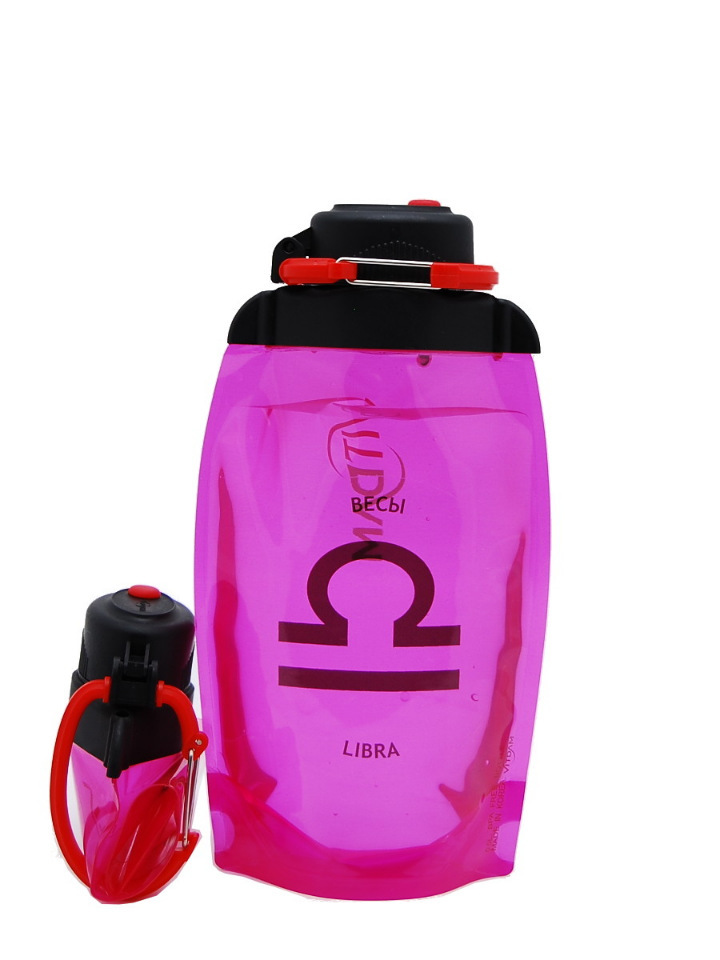 Faltbare Öko-Flasche Vitdam, pink, 500 ml, Waage/Skala