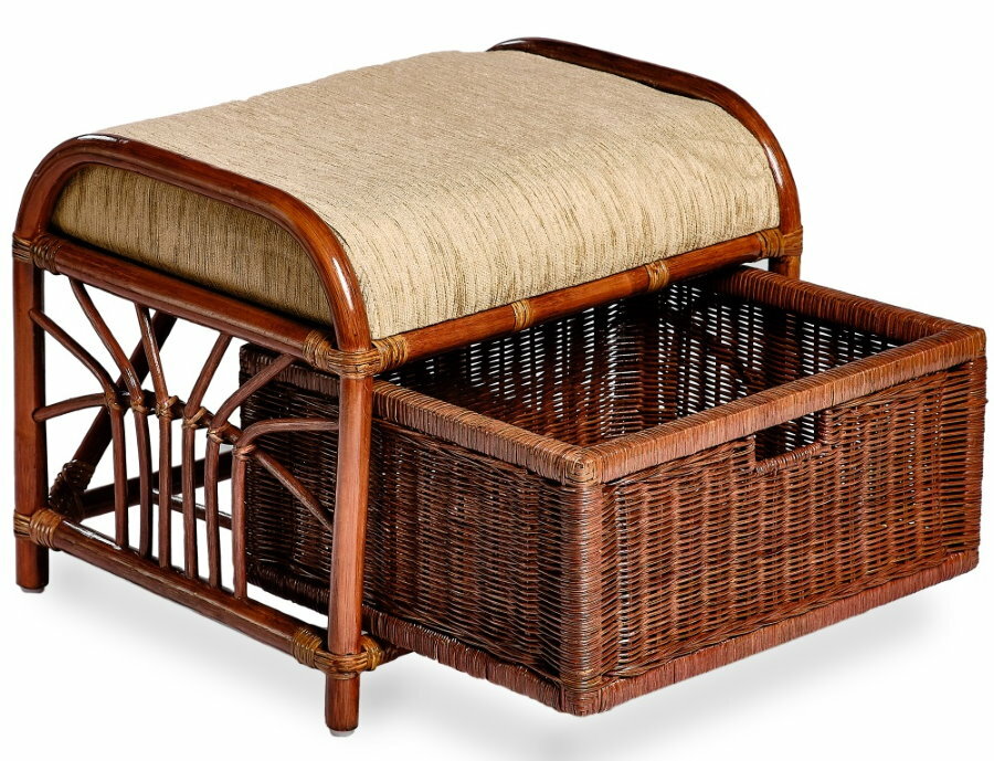 Beautiful rattan ottoman with pull-out basket