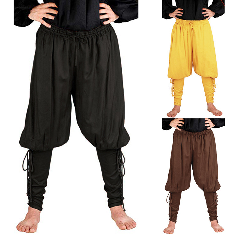 Medieval Renaissance Mens Pirate Knight Pantalones Pantalones largos de encaje Disfraz de Cosplay