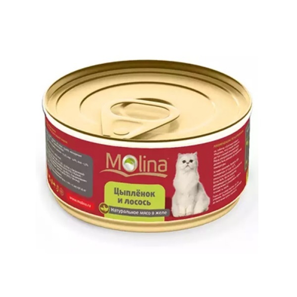 Nourriture en conserve Molina pour chats, poulet et saumon, 80g