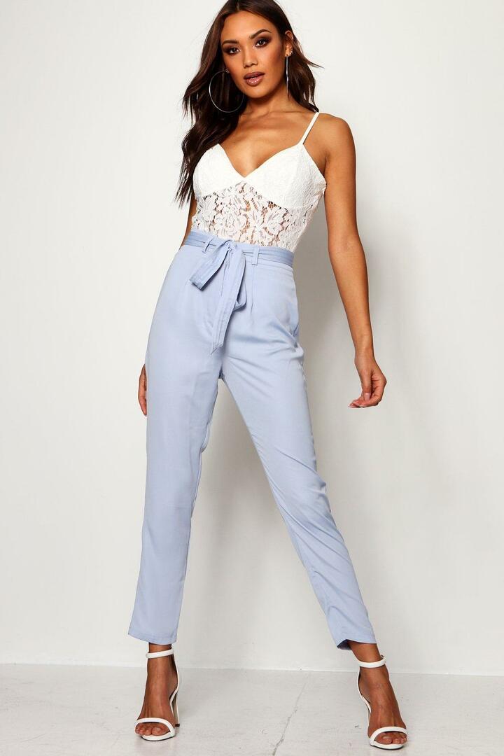 Slim trousers with satin belt