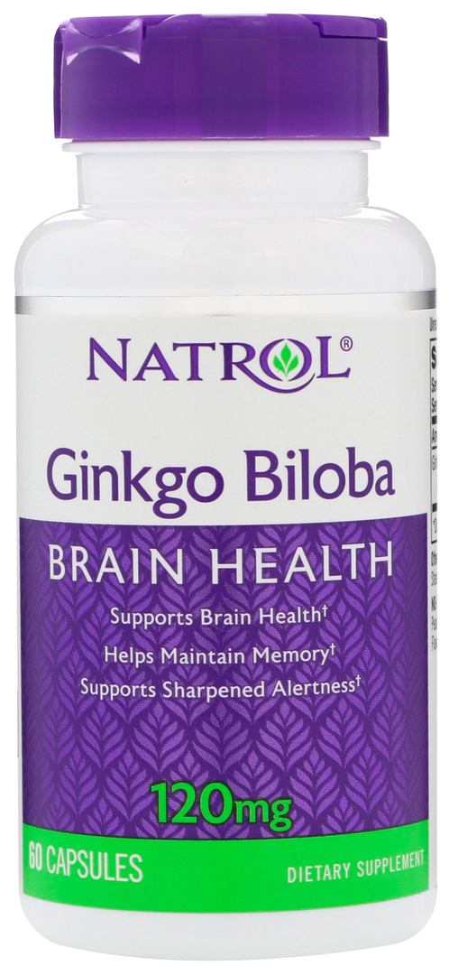 Natrol Ginkgo Biloba Caps -hermoston täydennys 60 korkkia. luonnollinen
