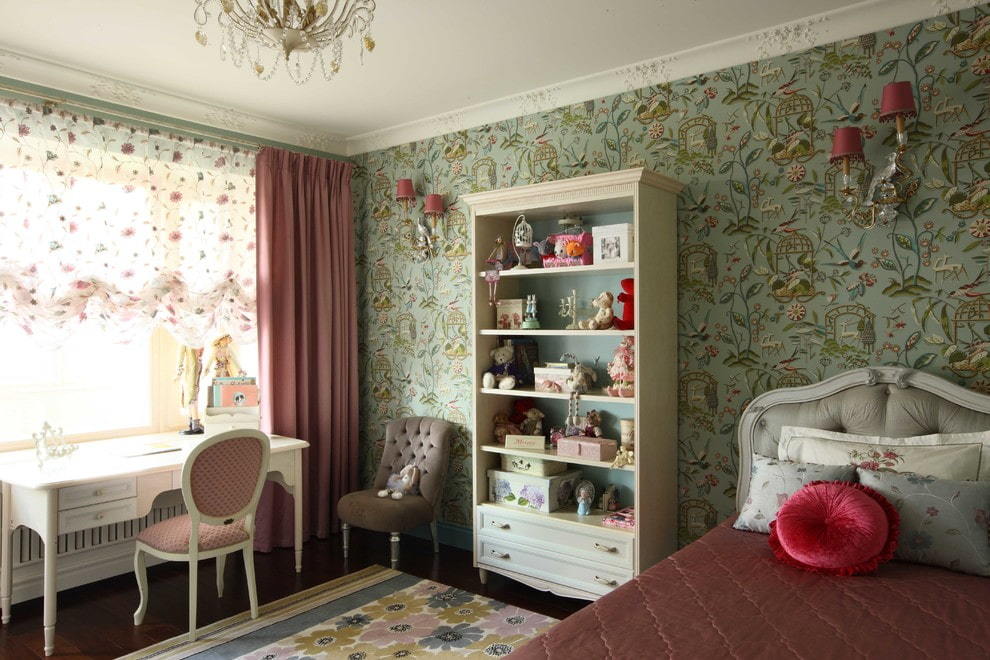 Chest of drawers with open shelves in the girl's room