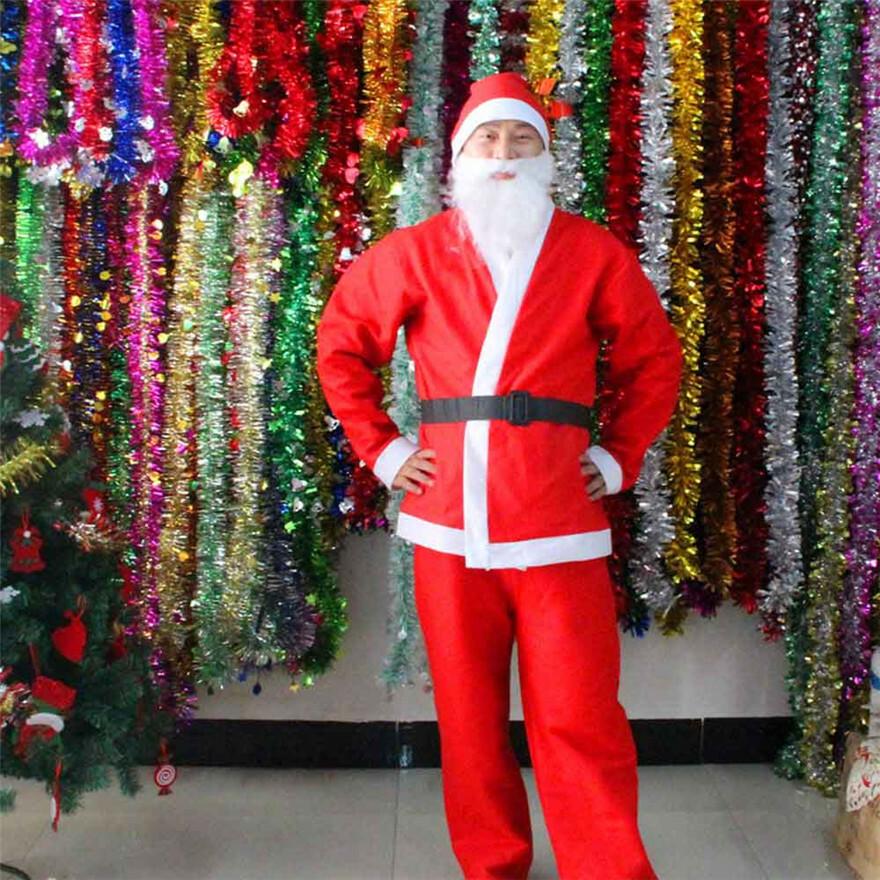 PC. Christmas Santa Claus Costume Adult Set Cosplay Christmas Sets with Belt Beard Hat Pants