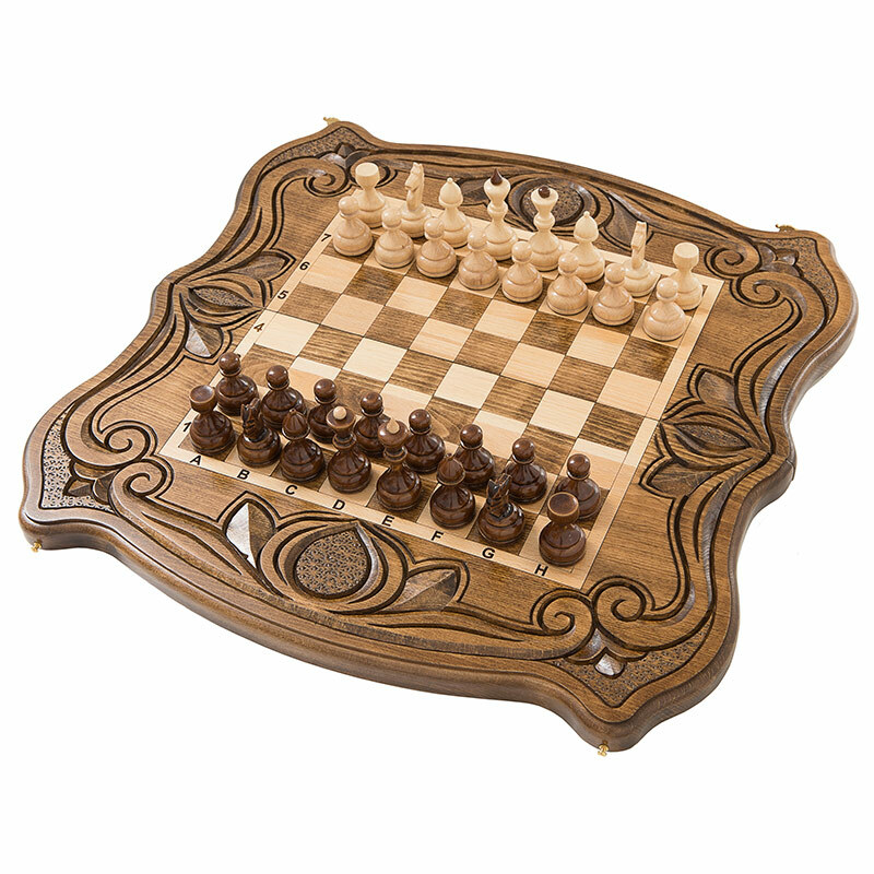 Schach + Backgammon Mirzoyan geschnitzt 50, am451