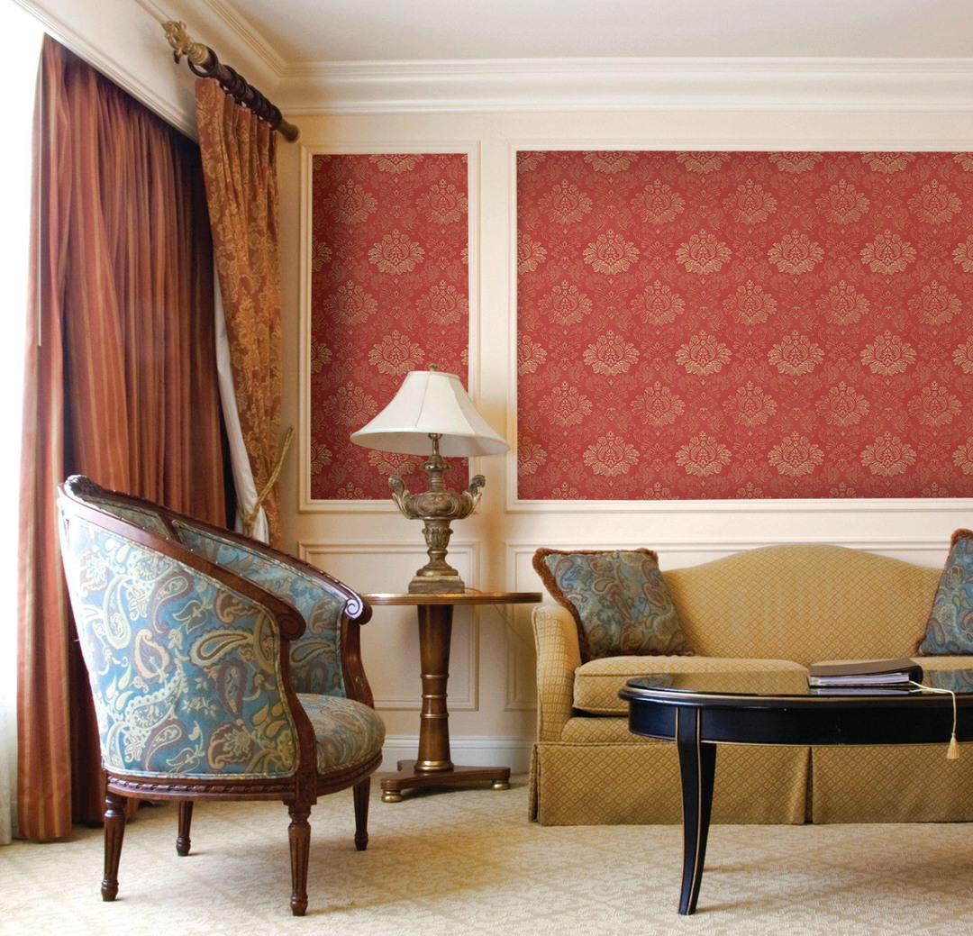 Photo of a living room with textile wallpaper