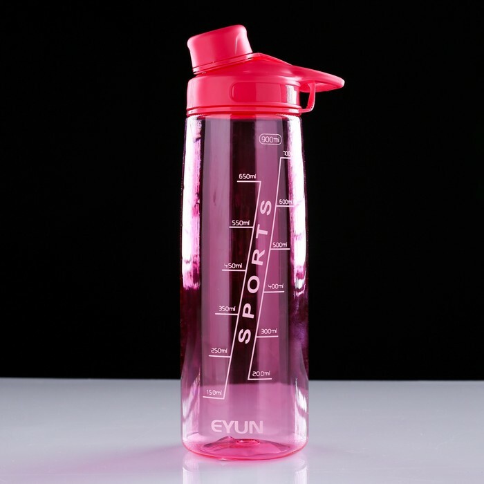 Su şişesi 900 ml " Sport", ölçekli, plastik yay üzerinde kapaklı, mix, 9x25 cm