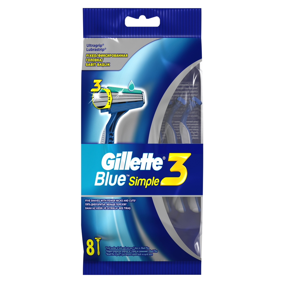 Gillette Blue Simple3 engangs barbermaskine til mænd 8 stk