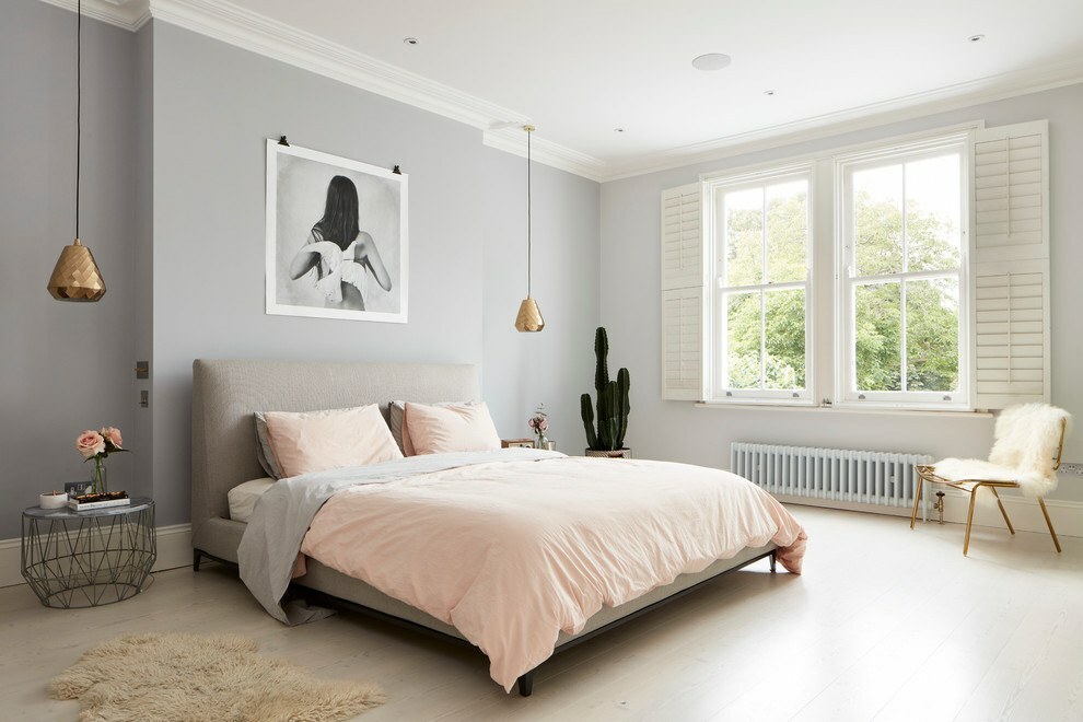 szaro-różowe zdjęcie pomysłów na sypialnię