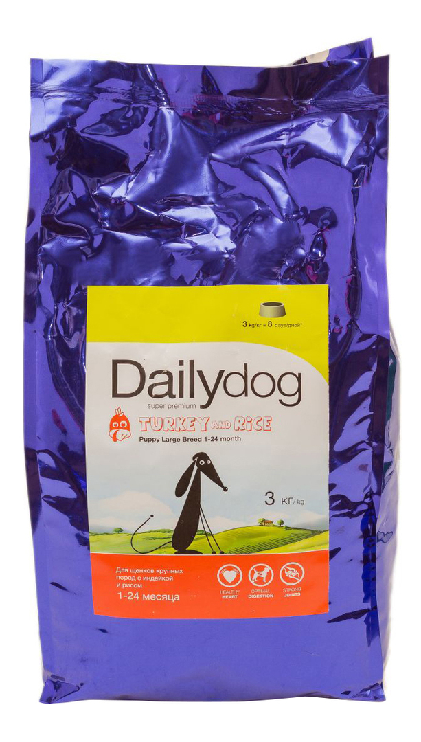 Tørrfôr til valper Dailydog Puppy Large Breed, for store raser, kalkun og ris, 3kg