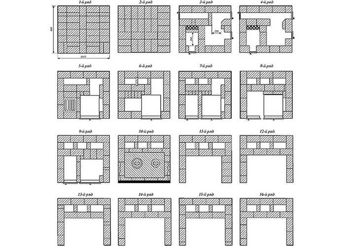 For eksempel tegninger av 16 rekker med ordre