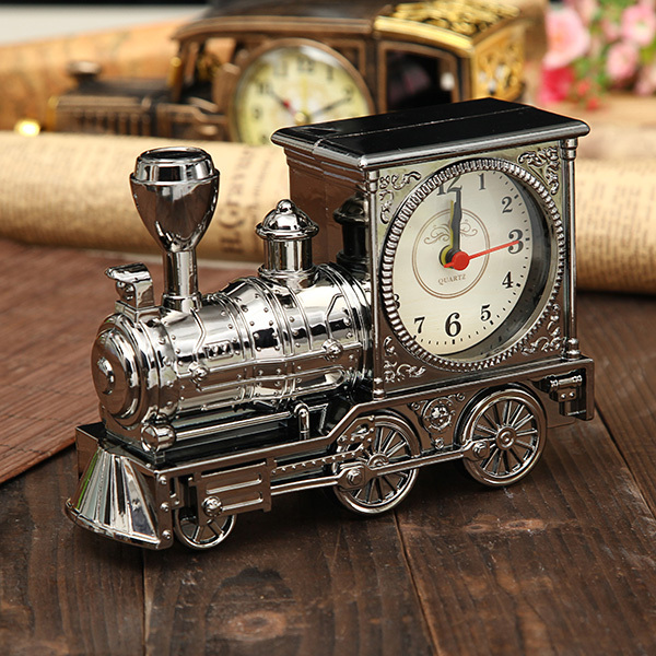 Tren Retro Reloj despertador creativo Simulación de la vendimia Locomotora de vapor Reloj despertador de cuarzo Regalo de decoración