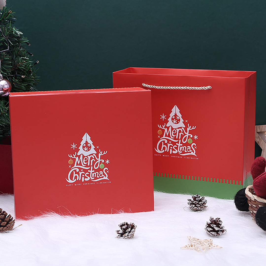 Podívejte se na stereofonní šablonu krabičky na vánoční dárkové dekorace uvnitř s tvrdým papírovým sáčkem