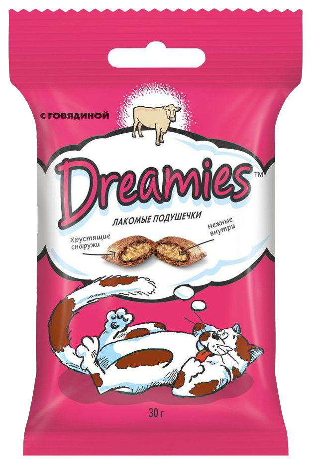 Gâterie Dreamies pour chats adultes au bœuf, 10 pcs, 30g chacun