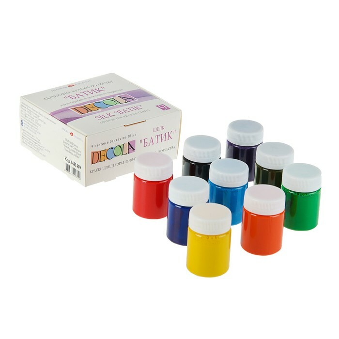 Akrilna boja za tkaninu na svili, 9 boja x 50 ml ZHK Decola 4441449