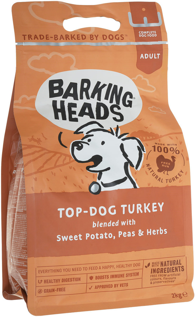 Tørfoder til hunde Barking Heads Adult Turkey Delight, kalkun, 2kg
