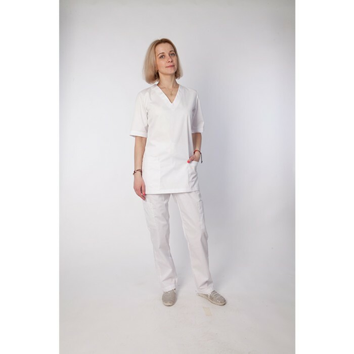 Damska bluzka weterynaryjna ENZO LUNAS z dekoltem w serek, XXL, biała