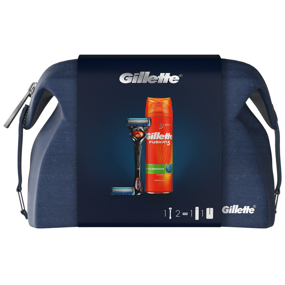 ערכת שי Gillette Fusion ProGlide Flexball Razor עם 2 קסטות הניתנות להחלפה + ג'ל גילוח UltrSens 0.2L + עד