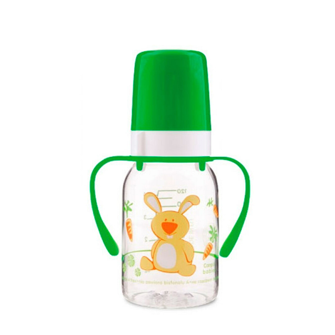 Flaska Canpol Glada djur, tritan, med handtag, med silikonnippel, 120 ml, 3+, 11 / 823prz, kanin