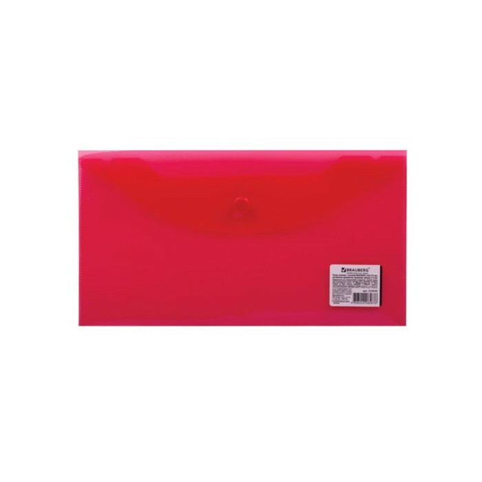 Aplankas-vokas ant mygtuko A4 150 mikronų BRAUBERG, skaidrus raudona 224030