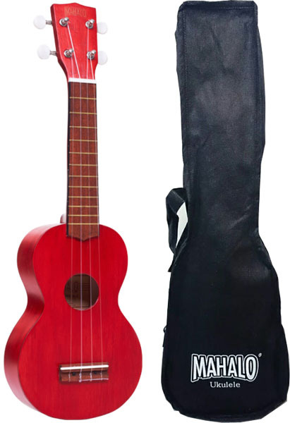 Sopránové ukulele s puzdrom, transparentná červená, matný Mahalo Mk1trd