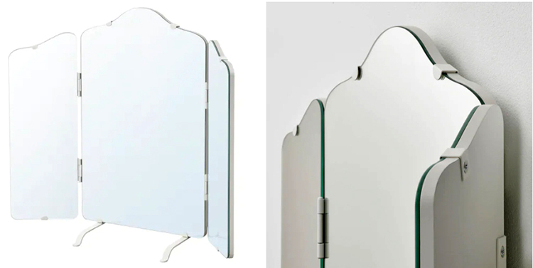 El espejo de tres piezas te permite ver tu reflejo desde diferentes ángulos