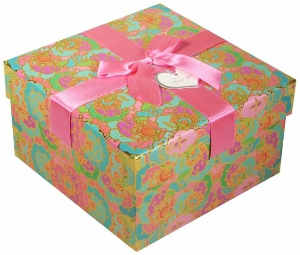 Gift box Ornament turquoise 15 * 15 * 8,5cm, decorative bow, embossing, cardboard, Hansibeg