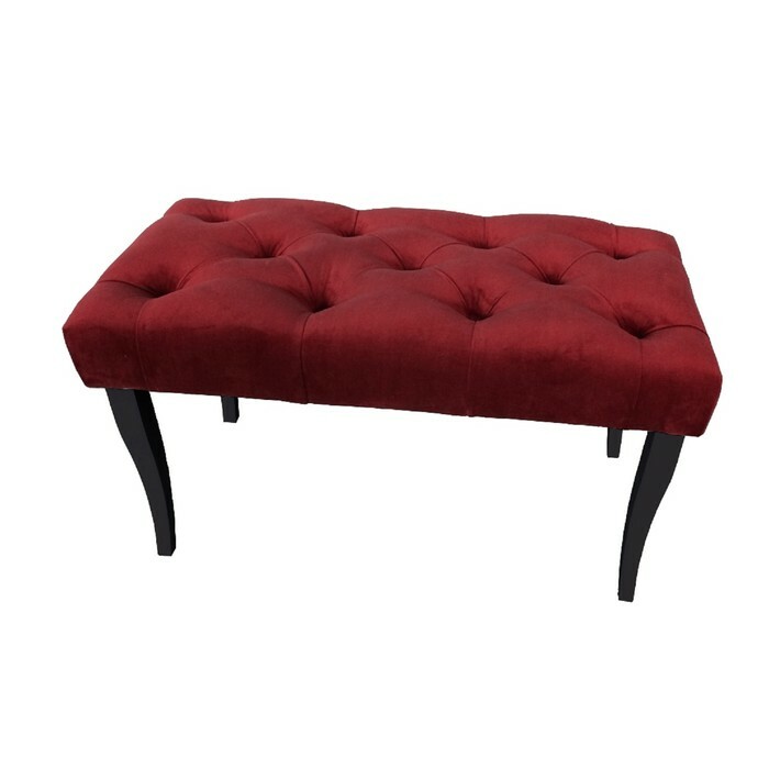 Large bench, enigma velor fabric, supports solid wenge, burgundy color