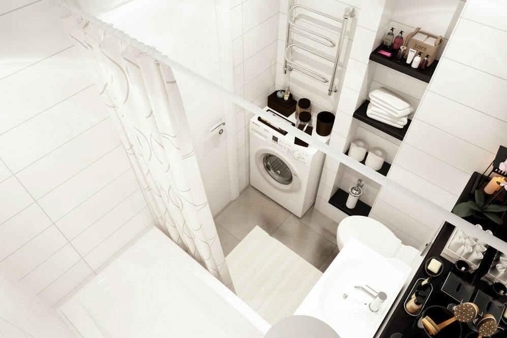 Design of a combined bathroom in a studio apartment of 33 sq m