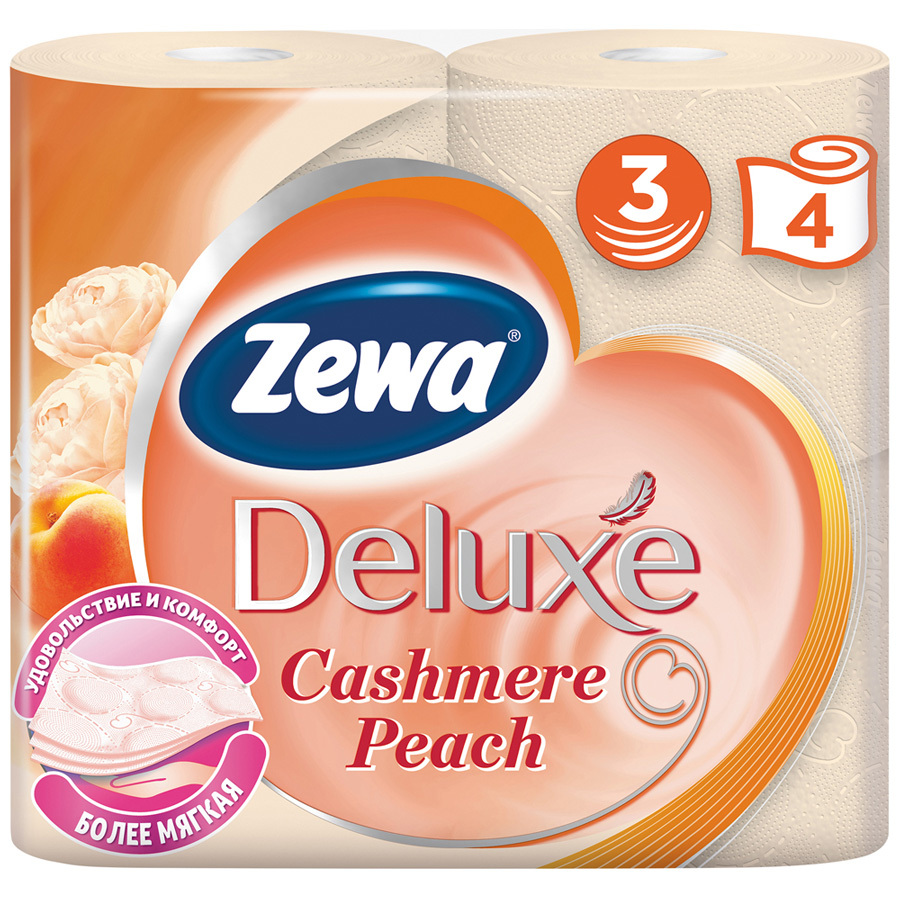 „Zewa Deluxe“ tualetinis popierius, persikas, 3 sluoksniai, 4 ritinėliai