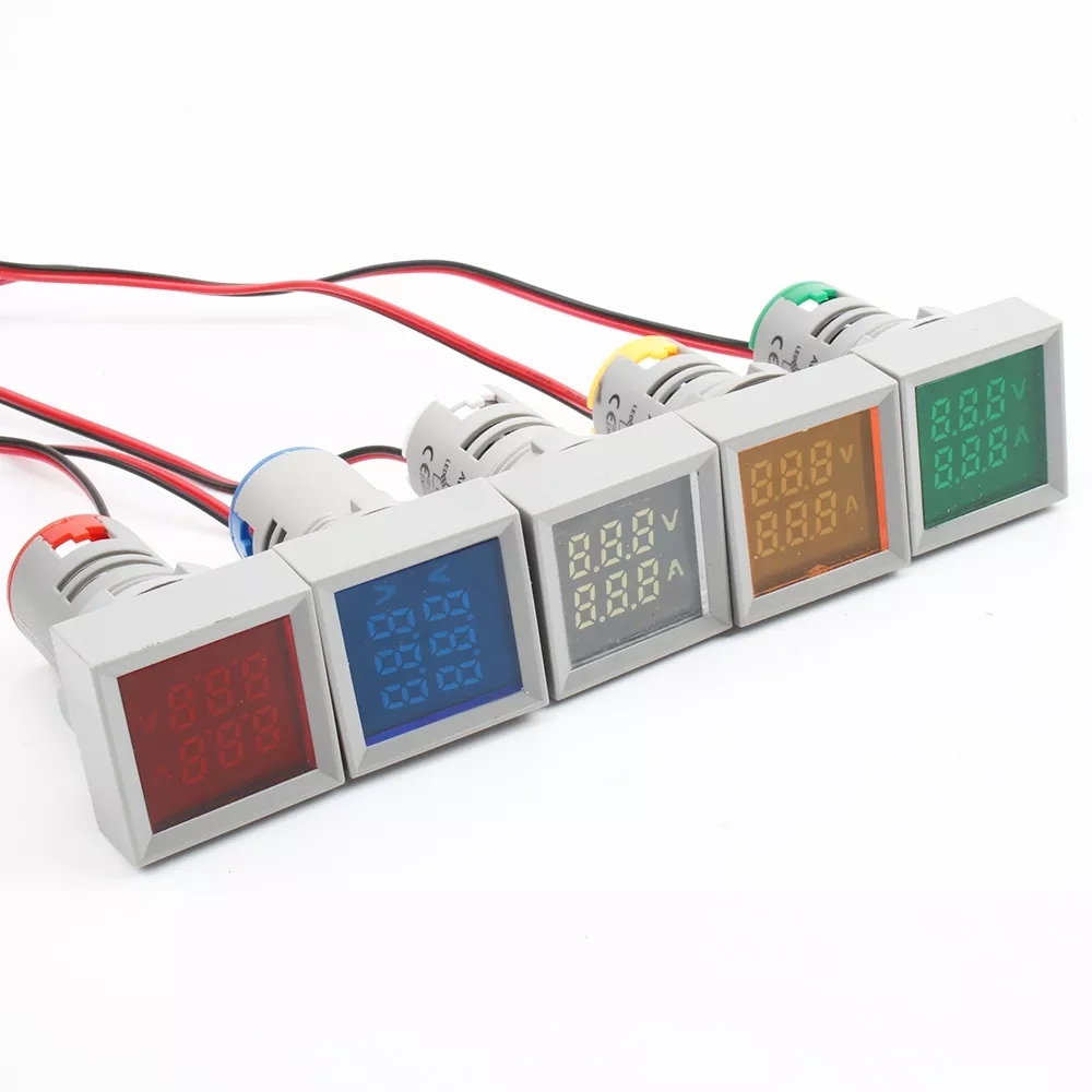 PCS 22mm AC 50-500V 0-100A Mini skaitmeninis kvadratinis voltmetras ampermetro voltmetro matuoklis Dvigubas LED indikatoriaus bandomasis žibintas, dvigubas-žalias