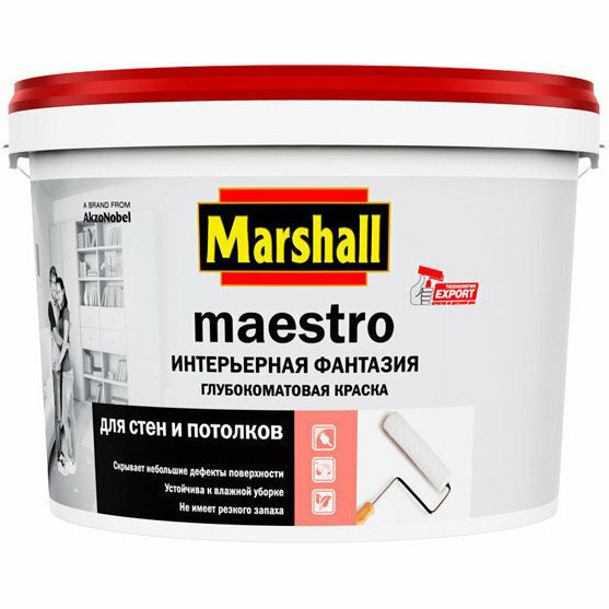 Krāsa Marshall Maestro Dzīvojamā istaba # un # Guļamistaba BW balta gl / ma 2,5l