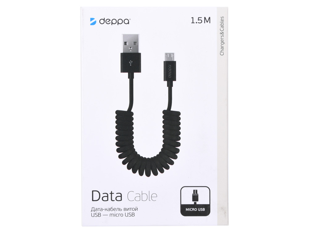 MicroUSB cable Deppa 72123, twisted, 1.5 m, black